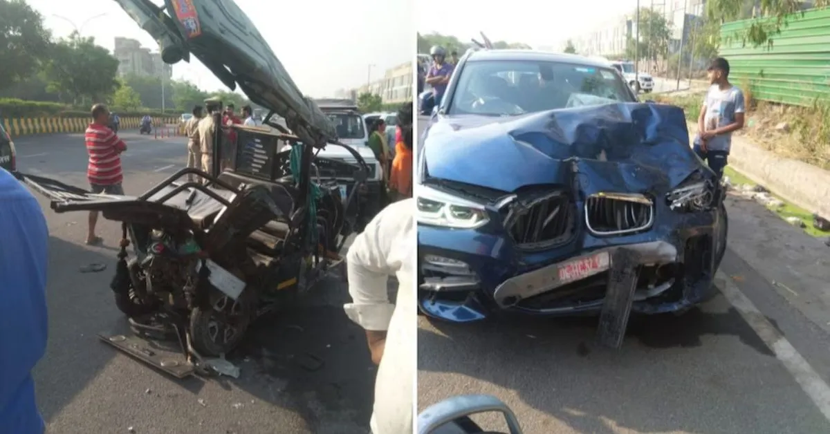 “नोएडा: BMW कार ने ई-रिक्शा से टक्कर, 2 लोगों की मौत; एक आरोपी फरार”