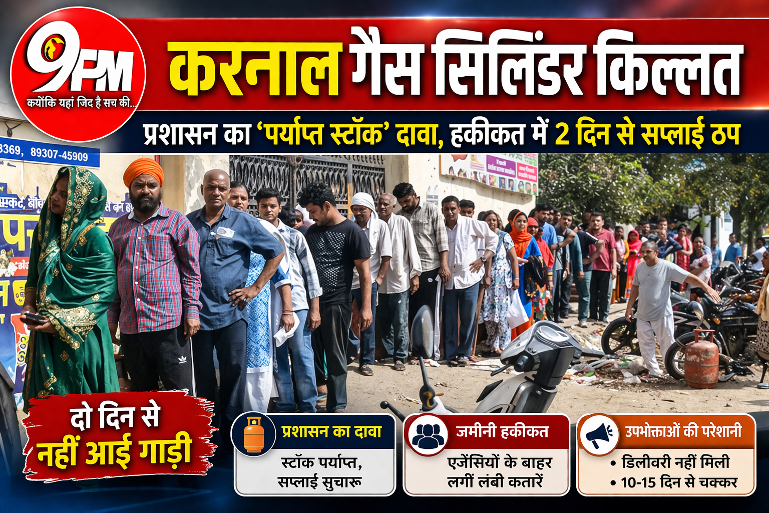 करनाल गैस सिलिंडर किल्लत: प्रशासन का ‘पर्याप्त स्टॉक’ दावा, हकीकत में 2 दिन से सप्लाई ठप