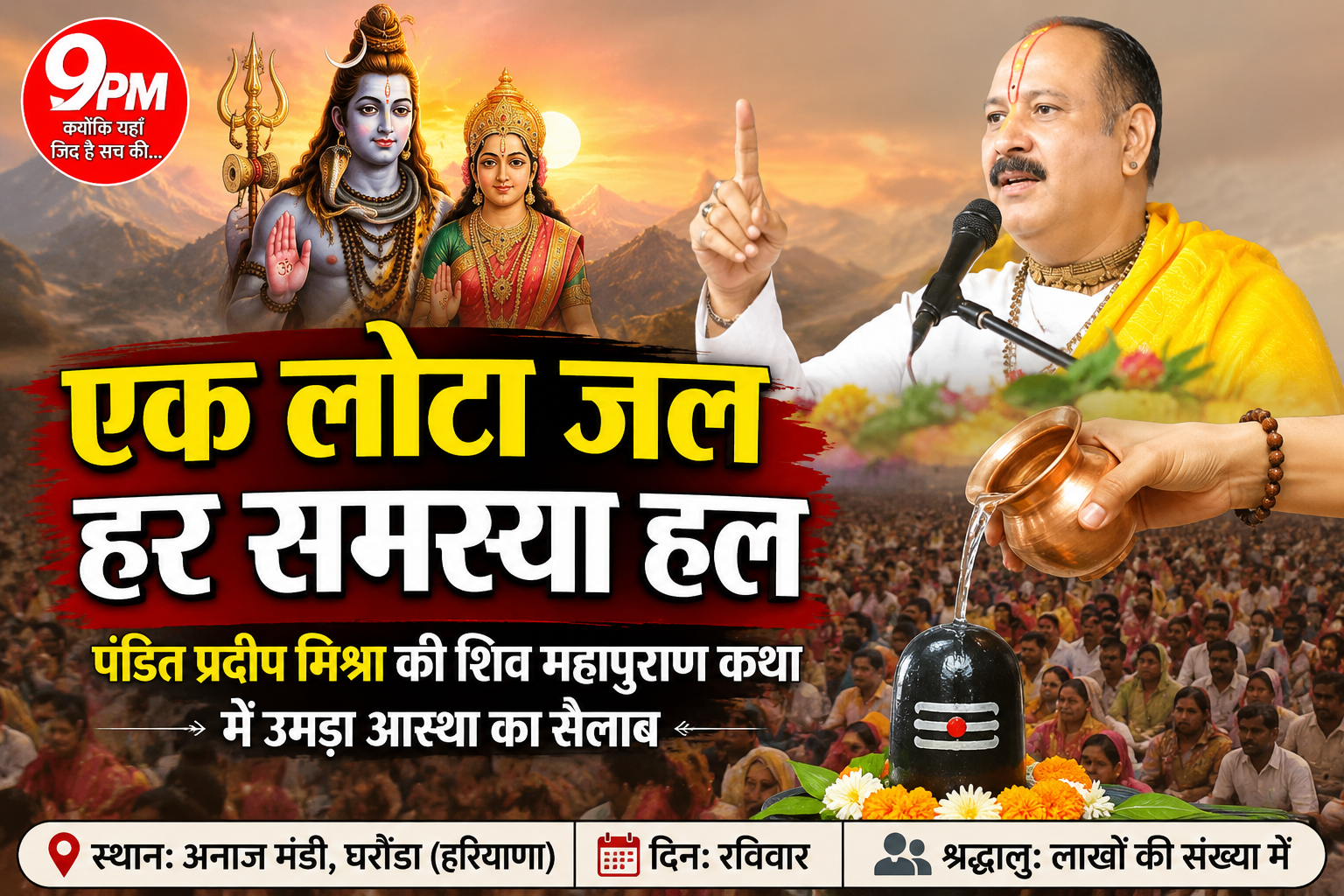 एक लोटा जल से हर समस्या हल! पंडित प्रदीप मिश्रा की शिव महापुराण कथा में उमड़ा आस्था का सैलाब