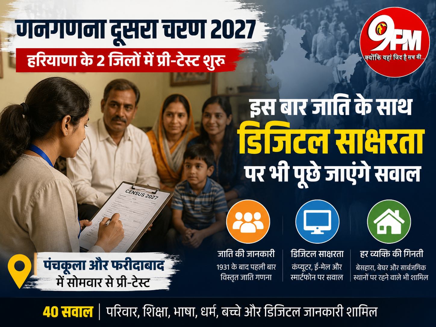 जनगणना दूसरा चरण 2027: जाति के साथ डिजिटल साक्षरता पर भी होंगे सवाल, हरियाणा के 2 जिलों में प्री-टेस्ट शुरू